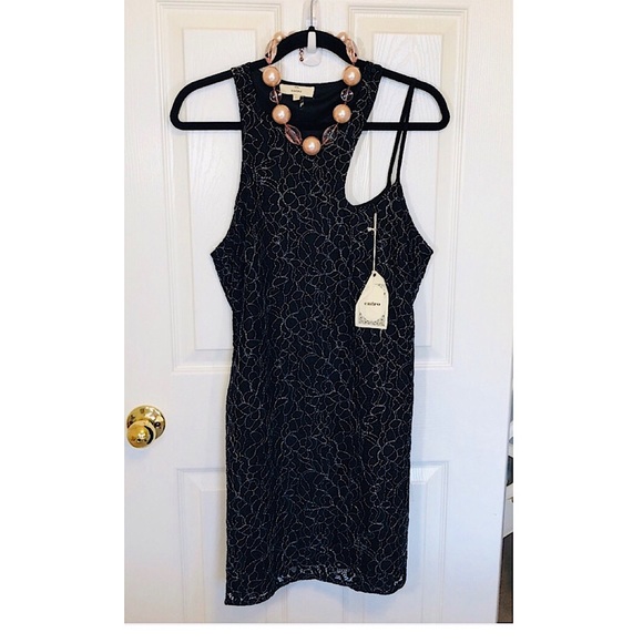 GS Cold Shoulder Cut Out Dress Party Black Lace by Entro Short Prom Dress - Picture 2 of 11